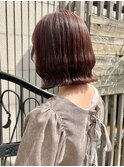 大人ボブ×ブリーチなしピンクブラウン