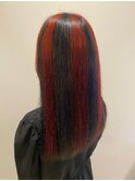 視線釘付け！艶めくルビーレッド/デザインカラー/ブリーチ
