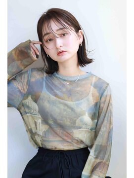 ムウ 難波(MOU) ナチュラルボブ暗めカラーグランマッシュデザイン20代30代40代50