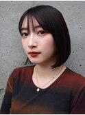 シンプルショートボブ/ミニボブ/黒髪ボブ/シースルーバング