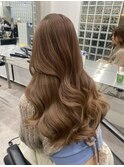 韓国ヘア顔周りレイヤーミルクティーベージュグレージュカラー