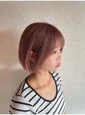 ピンクベージュ/ピンクブラウン/ボブ/顔まわりレイヤー
