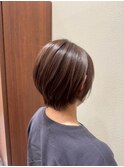 ココアブラウン×ハイライト大人可愛いうるツヤミニボブ30代40代