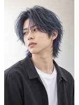 アーダーヘアサロン 森田店(ADER HAIR SALON)&nbsp;メンズミディアムウルフ ブルーカラー ストレート質感