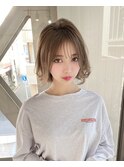 ボブひし形シルエットグレージュエアリーミディアム