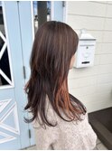 ロングウルフ×ハイライトカラー×インナーカラーオレンジ
