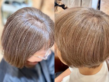 アイニ 河内小阪店(aini)の写真/白髪が気になり始めたら、おしゃれ染めのような透明感と艶感が叶う白髪ぼかしで悩みを改善。