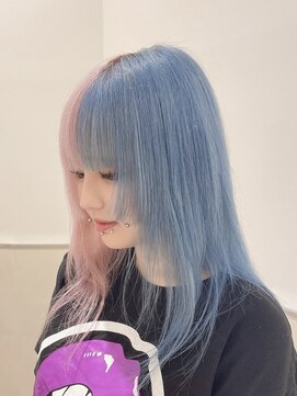 エン 栄店(enne) ミルクティーブロンド/ダークブルー/ワンホンレイヤー/ボブ/栄