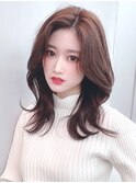韓国ヘア_かきあげロングマロンベージュAラインボブ_8455