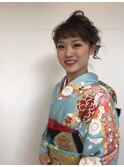 着物ヘア　古典振袖とショートヘアのアレンジ