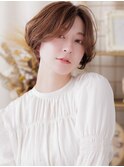 小顔ひし形レイヤーボブ抜け感ピンクベージュブリーチなし30代