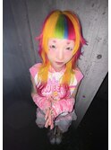 マレットヘアレイヤーレインボーカラーデザインカラー姫カット