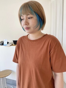 コト 福井大和田店(coto) 福井 大和田 ハイトーン ベージュ 水色インナーカラー ボブ