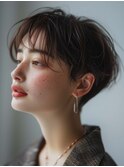 ショートカットボブルフ黒髪ネビージュ小顔ワンレン20代30代40代