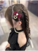 編み込み　ハーフツイン