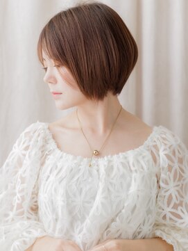 カバーヘア ブリス 川口(COVER HAIR bliss) 透明感カラーアプリコットオレンジ前下がりマッシュボブW川口