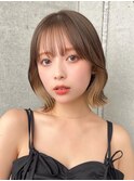 顔周りカット/レイヤーボブ/ミルクティーベージュ/韓国巻き