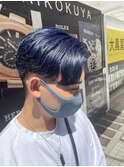 横浜★メンズブリーチあり青髪サイドパート