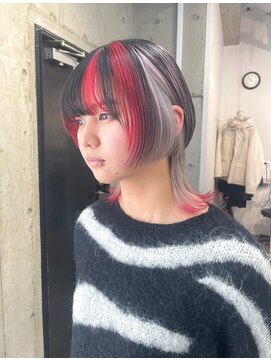 ラニヘアサロン(lani hair salon) レッド×ホワイト×ブラック デザインカラー/ケアブリーチ