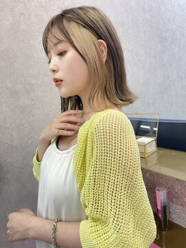 ロンド レア 天神大名店(Lond Le’a) デザインカラー/レイヤーカット/ウェットヘア/オリーブベージュ