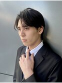メンズショートヘアビジネスヘアパーマ前髪なし面長K20250327