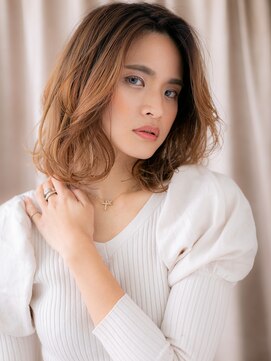 カバーヘア イヴ 戸頭店(COVER HAIR EVE) 小顔かきあげバングエンドカラー抜け感ミディアムY戸頭20代30代