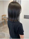 透明感カラーオリーブアッシュ＊切りっぱなしボブ艶カラー