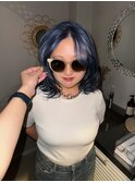 ケアブリーチラベンダーブルーカラーミディアム顔まわりレイヤー