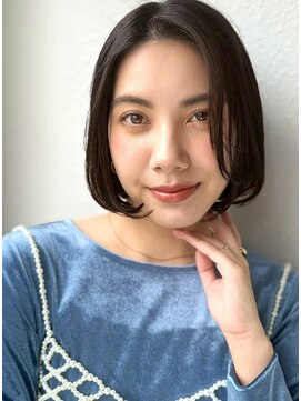 カバーヘア ブリス 川口(COVER HAIR bliss) 夏カラーブリーチなし黒髪ボブ前髪なし大人切りっぱなしp川口