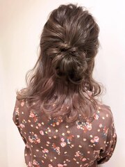 春髪　ピンクパープル×インナーカラー　ハーフアップ