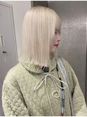 11925艶髪ホワイトブロンド切りっぱなしボブ韓国マロンベージュ