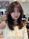 ☆小顔ワンカールレイヤーカットデジタルパーマチェリーブラウン