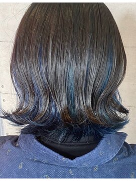 アース いわき店(HAIR&MAKE EARTH) 黒髪くびれボブ × インナーブルー