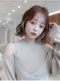 大人かわいい前髪セシルカットココアブラウンフリンジウェーブ