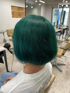 アジールヘア 所沢プロペ通り店(agir hair) リーフグリーンカラーデザインカラーボブレイヤーカット所沢練馬