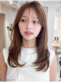 うる艶髪前髪大人可愛いハイライトカラーシースルーバング