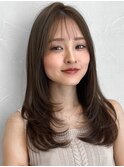 似合わせカット前髪オリーブグレー艶感小顔外ハネボブ黒髪