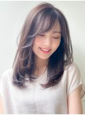 イメチェン前髪レイヤーカットピンクベージュアンブレラカラー