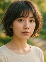 アボヘアー(Abo hair)&nbsp;ショートヘア顔周りカット暖色系カラーオリーブカラーミニボブ