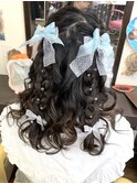 ★ゆめ可愛い♪『ツイン三つ編みリボン付きハーフアップ』(^-^)/