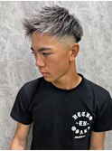 ホワイトメッシュツイストスパイラルツイストパーマフェード短髪