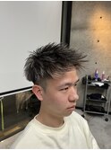 ホワイトメッシュジェットモヒカン短髪刈り上げ束感