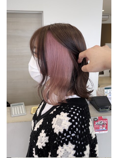 切りっぱなしボブ/エアリーロング/美髪/ピンクブラウン/ピンク