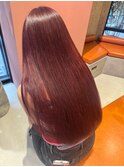 ダブルカラーで高発色な赤髪ロング☆うねり改善縮毛矯正で美髪