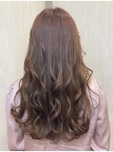 ピンクブラウン 40代 ふんわりロング