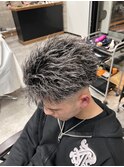 メンズパーマホワイトメッシュ縦落ちツイストジェットモヒカン