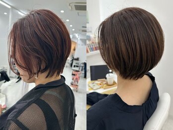 アイニ 河内小阪店(aini)の写真/髪のボリュームが気になり出したら、白髪ぼかしと相性抜群の美シルエットのショートスタイルに！