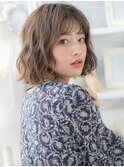 グレーベージュ前下がり小顔ボブ前髪パーマh4上尾20代30代40代