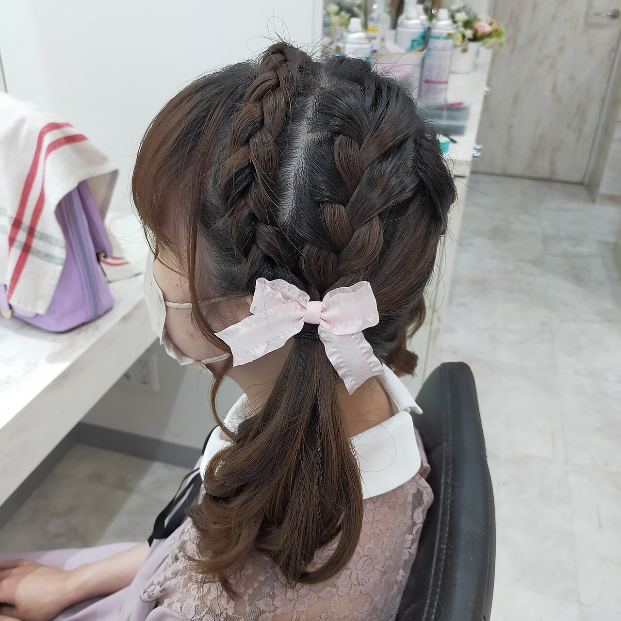 編み込み2本×ツインテール：L163411255｜ヘアセットサロン ラシク