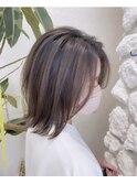 #バレイヤージュ#ミディアムボブ#ベージュ